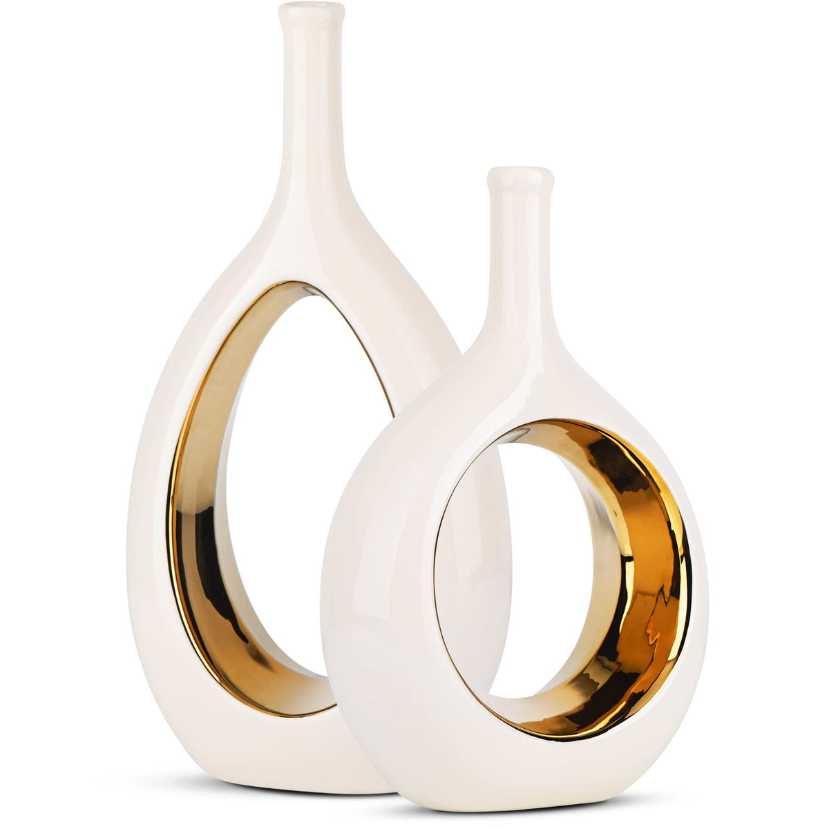 Orange Ceramic Vase Set of 2 for Modern Decor