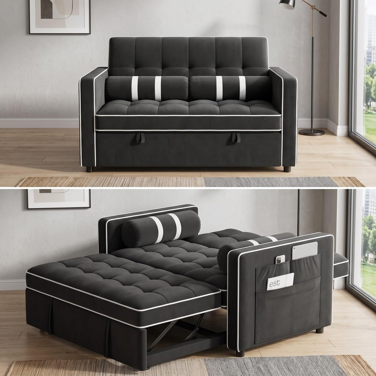 Marsail Futon Sofa Bed, Convertible Small Recliner Sleeper Sofa Bed with Adjustable Backrest