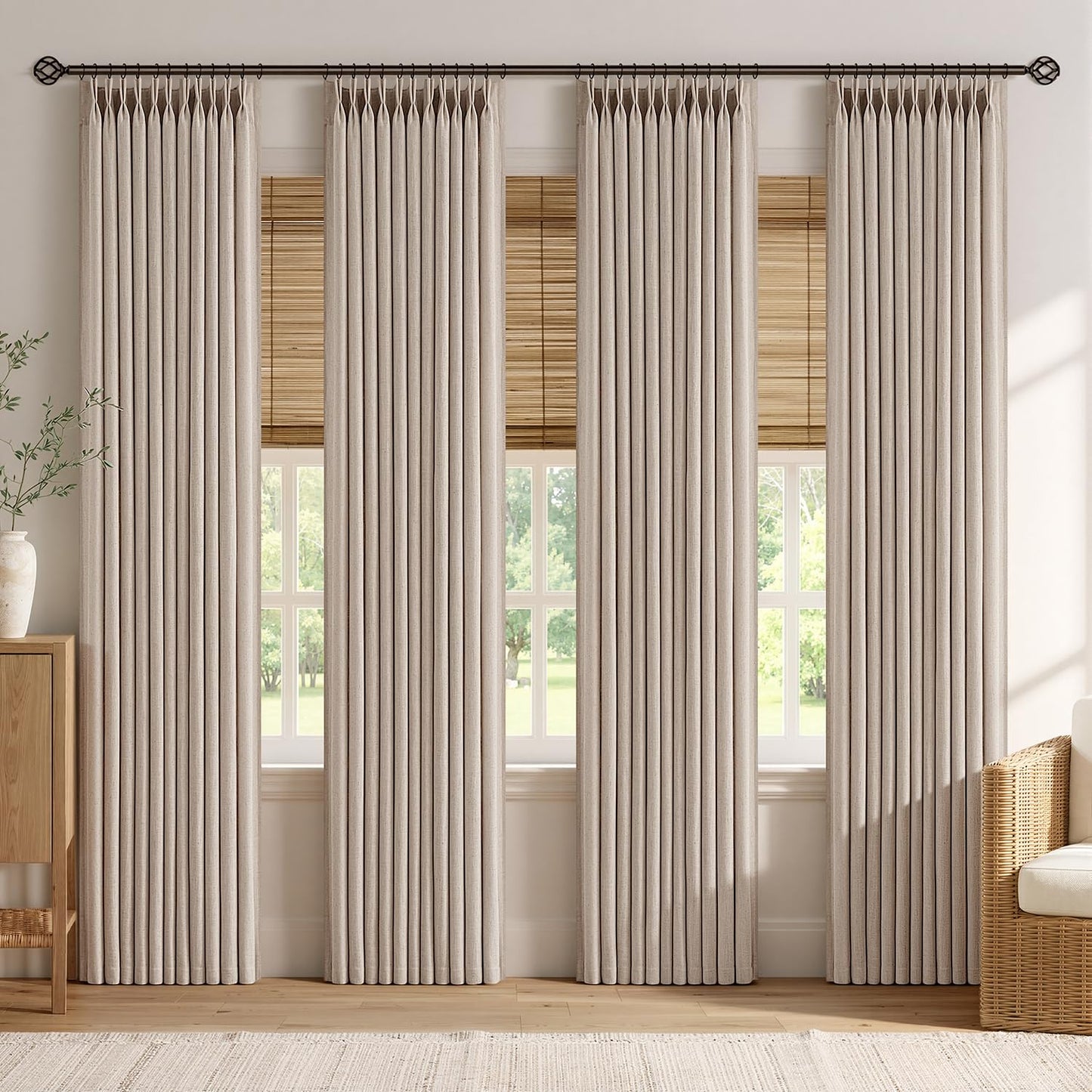 Pinch Pleated Linen Curtains with Light Filtering