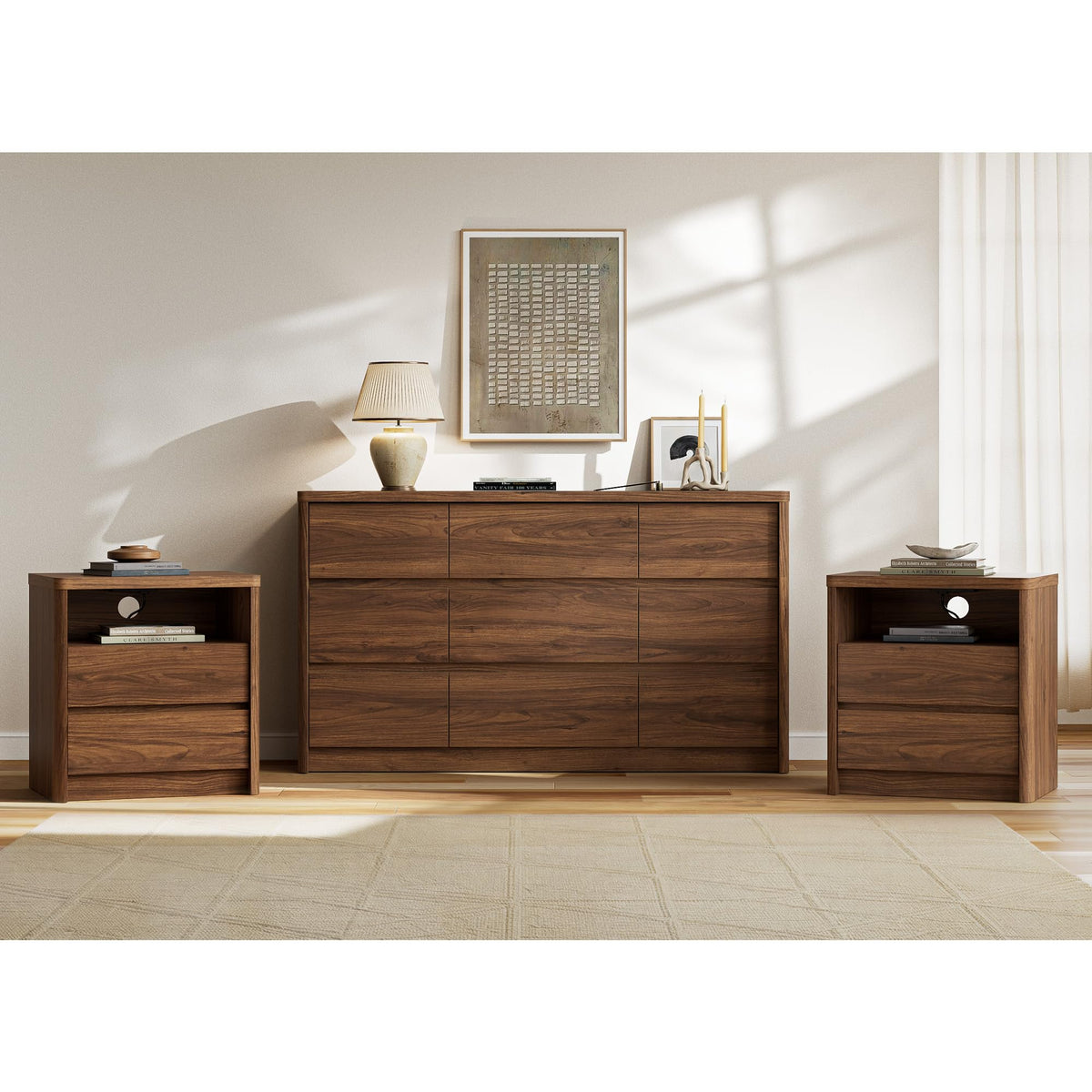 Modern 9-Drawer Bedroom Set with Matching Nightstands