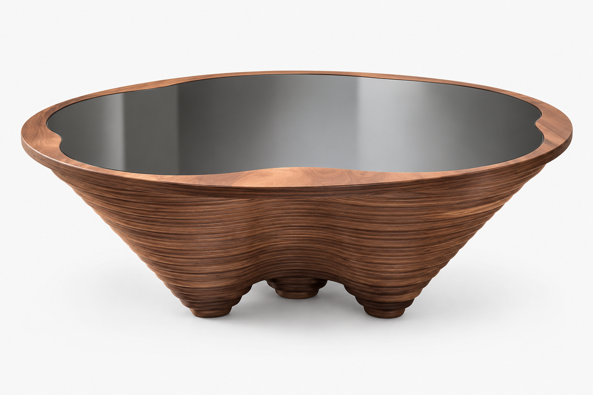 Natural Walnut Coffee Table with Glass Top