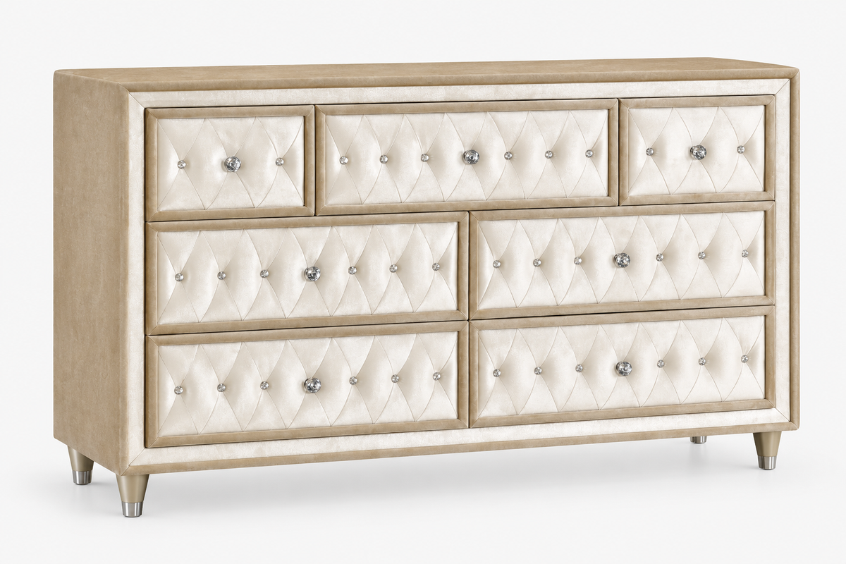 7-Drawer Upholstered Dresser with Tufted Details