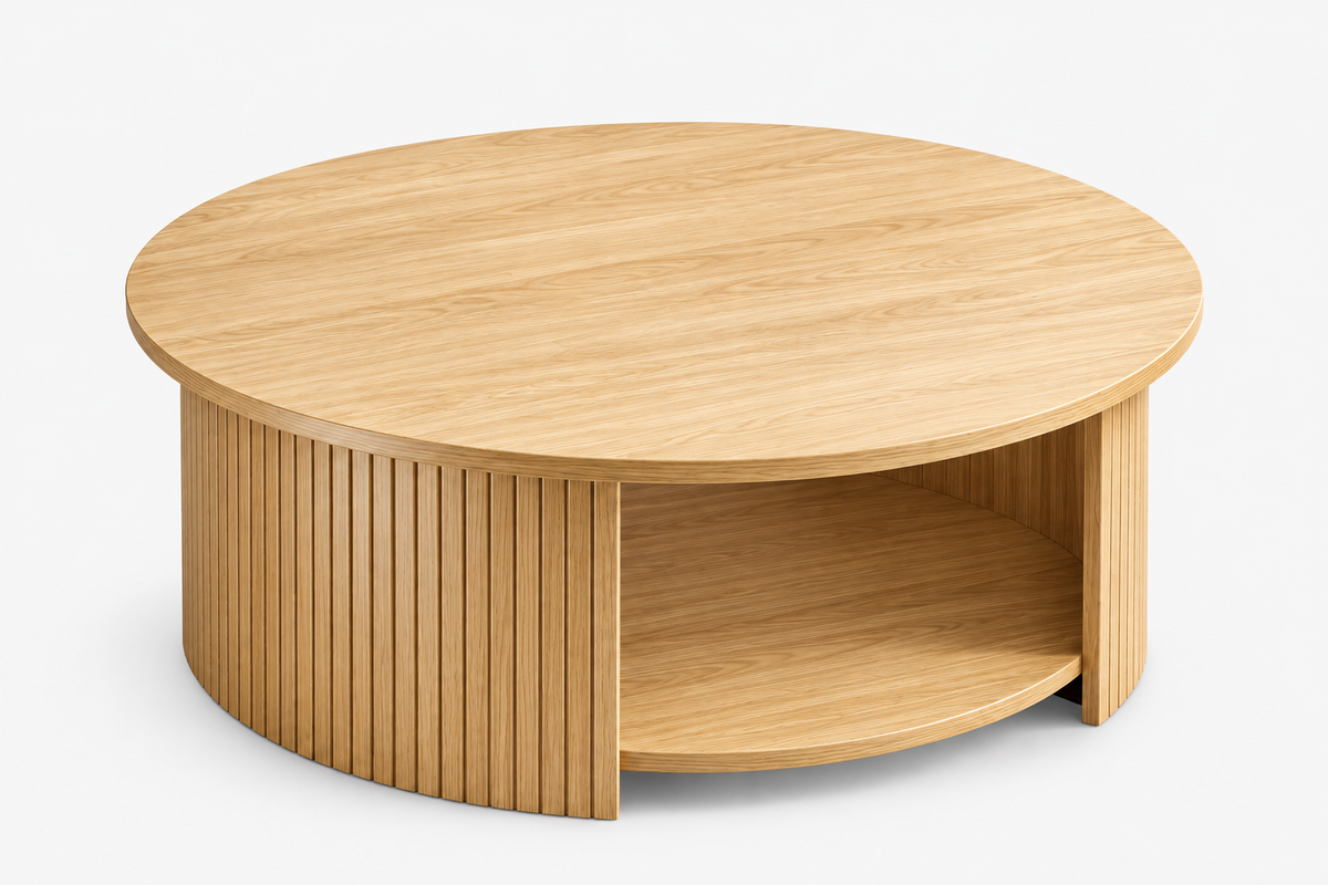 Round Fluted Coffee Table with Two-Tier Storage