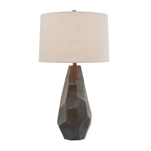 Faceted Ceramic Table Lamp with Wheat Linen Shade