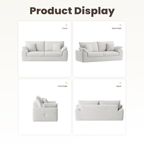 smartue 89.8" Cloud Boneless Sofa, Loveseat Couches with 4 Pillows, Modern Living Room 2 Seater Sofa for Small Space, Apartment, No Assembly, Beige