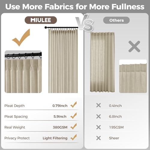 Pinch Pleated Linen Curtains with Light Filtering