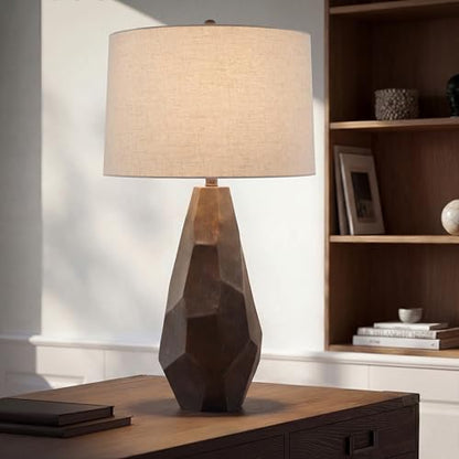 Faceted Ceramic Table Lamp with Wheat Linen Shade