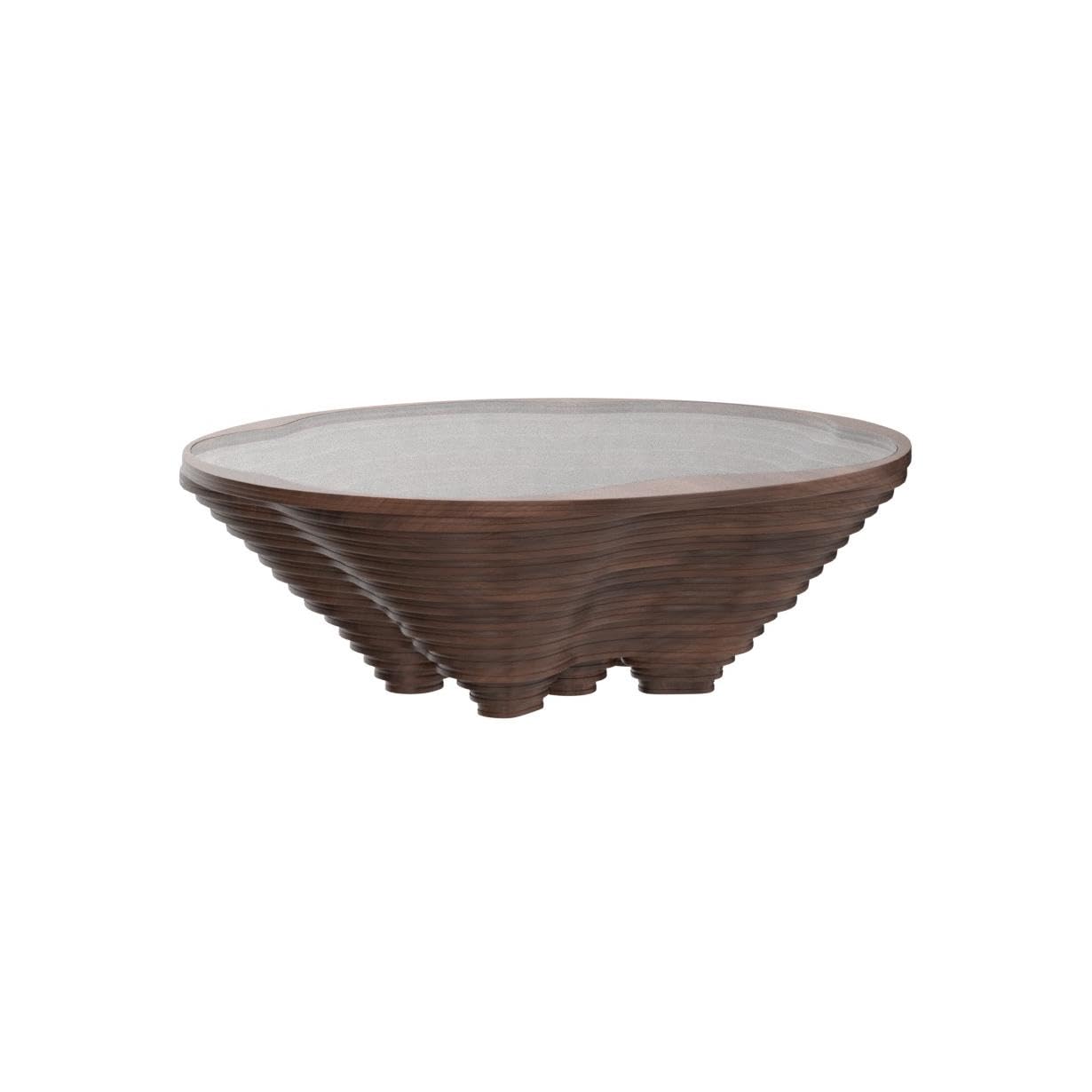 Natural Walnut Coffee Table with Glass Top