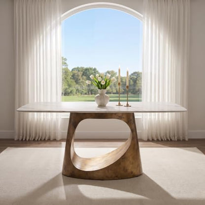 Modern Sintered Stone Dining Table with Sleek Base