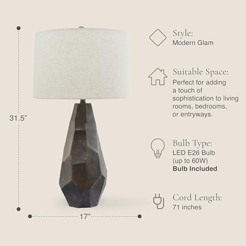 Faceted Ceramic Table Lamp with Wheat Linen Shade