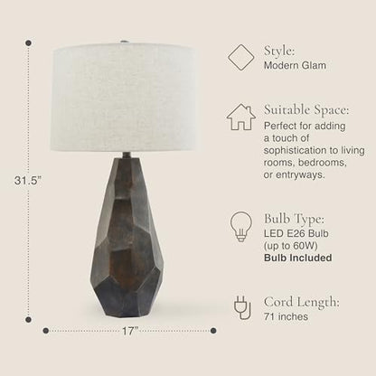 Faceted Ceramic Table Lamp with Wheat Linen Shade