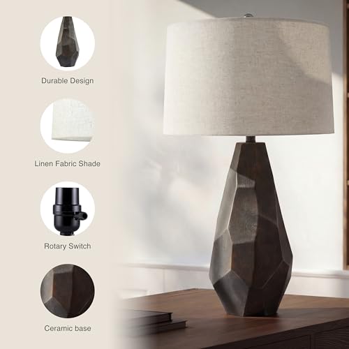 Faceted Ceramic Table Lamp with Wheat Linen Shade