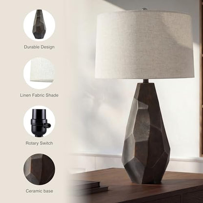 Faceted Ceramic Table Lamp with Wheat Linen Shade
