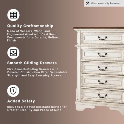 Realyn Vintage 5-Drawer Chest with Elegant Detailing