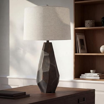 Faceted Ceramic Table Lamp with Wheat Linen Shade