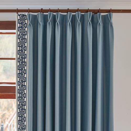 Blue Pinch Pleat Curtains with Greek Key Trim