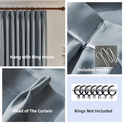 Blue Pinch Pleat Curtains with Greek Key Trim