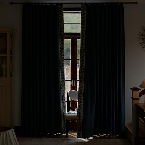 Blue Pinch Pleat Curtains with Greek Key Trim