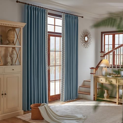 Blue Pinch Pleat Curtains with Greek Key Trim