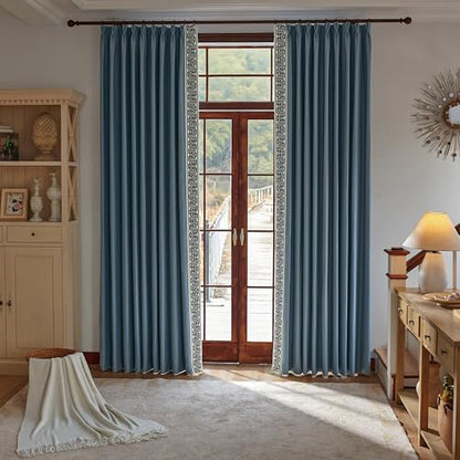 Blue Pinch Pleat Curtains with Greek Key Trim