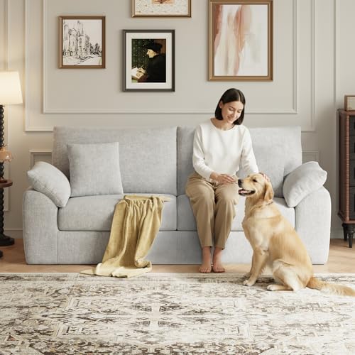 smartue 89.8" Cloud Boneless Sofa, Loveseat Couches with 4 Pillows, Modern Living Room 2 Seater Sofa for Small Space, Apartment, No Assembly, Beige