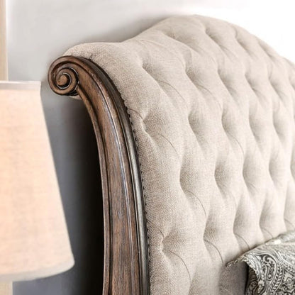Upholstered Sleigh Bed with Button-Tufted Headboard