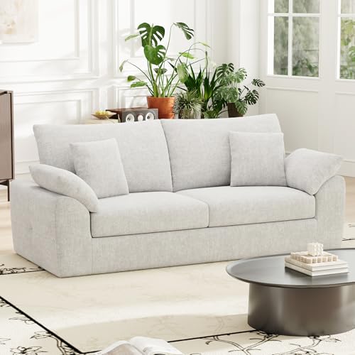 smartue 89.8" Cloud Boneless Sofa, Loveseat Couches with 4 Pillows, Modern Living Room 2 Seater Sofa for Small Space, Apartment, No Assembly, Beige