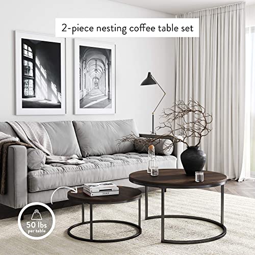 Round Nesting Coffee Table Set with Metal Frame