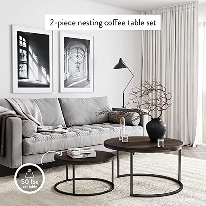 Round Nesting Coffee Table Set with Metal Frame