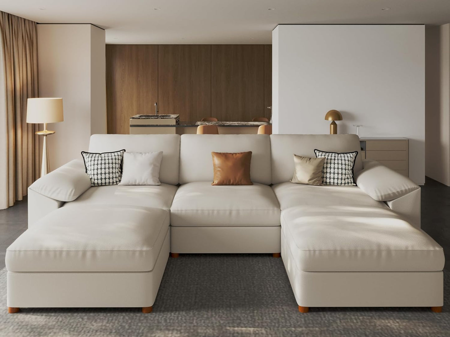 Faux Leather Modular Sectional Sofa for Large Spaces
