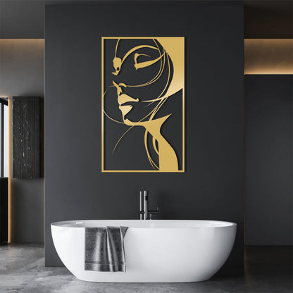 Abstract Woman Face Metal Wall Art in Gold