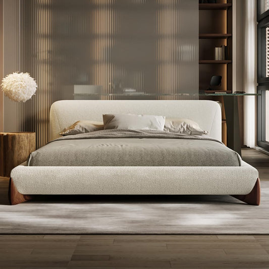 Curved Upholstered Platform Bed with Linen Headboard