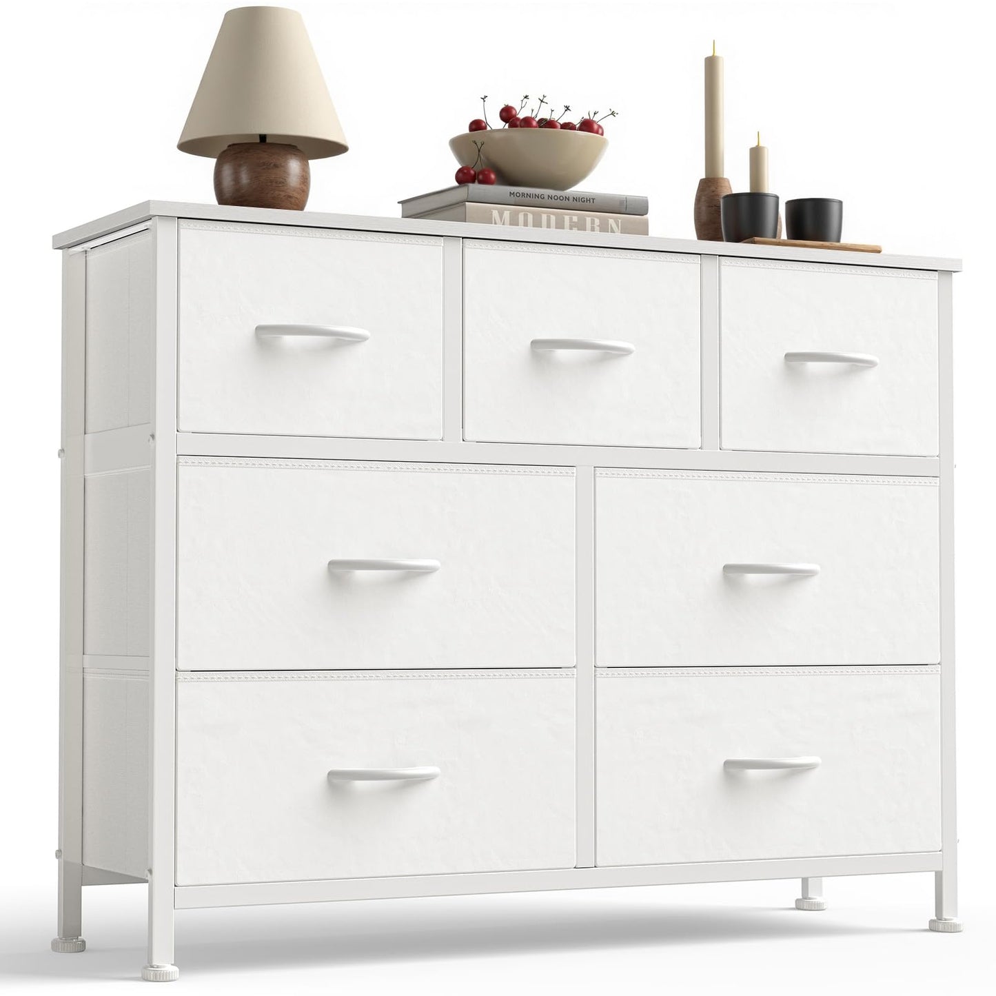 7-Drawer Fabric Dresser with Wood Top and Steel Frame
