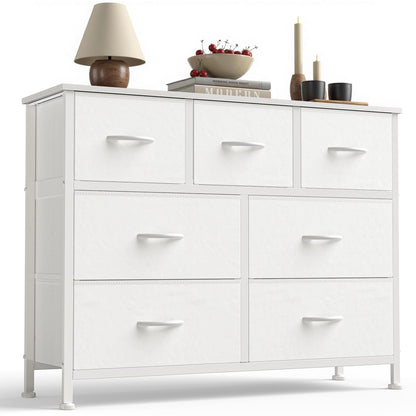 7-Drawer Fabric Dresser with Wood Top and Steel Frame