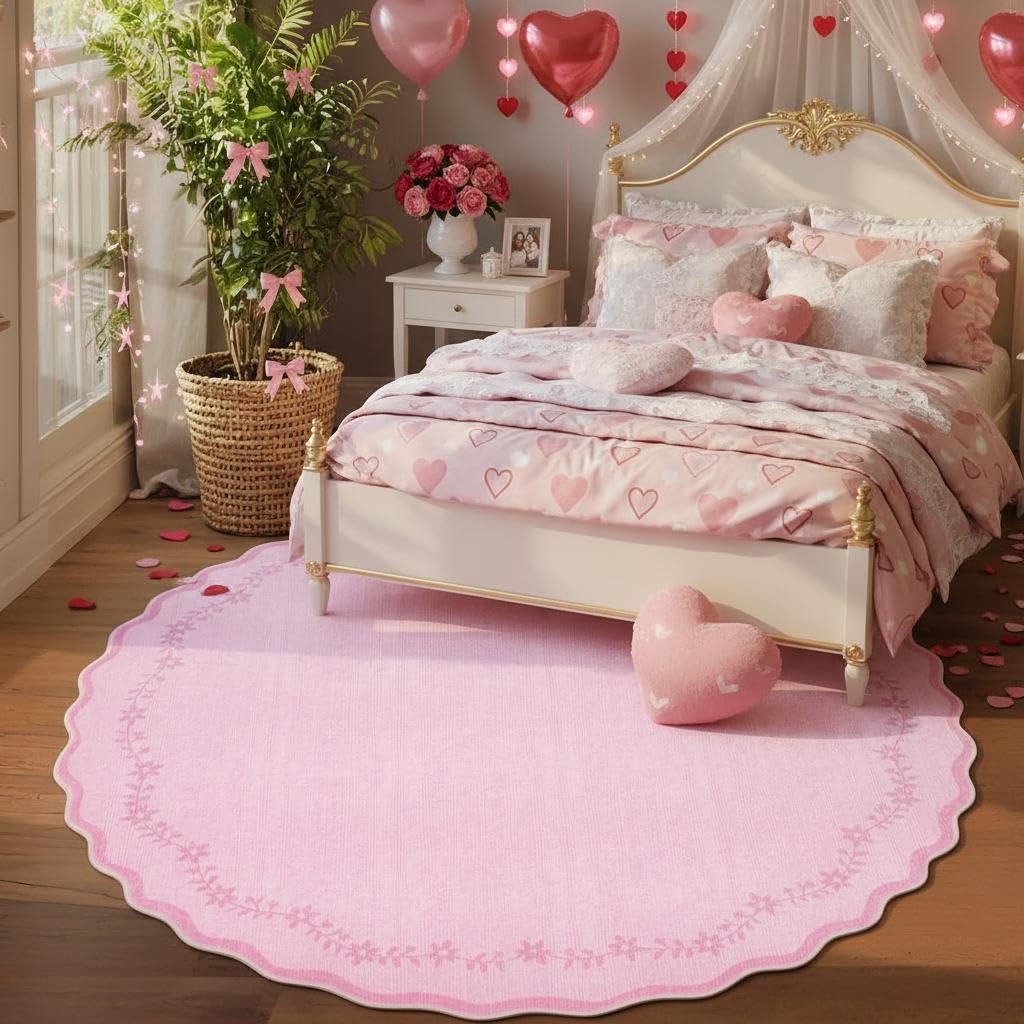Scalloped Washable Area Rug with Non-Slip Backing