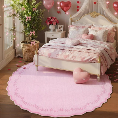 Scalloped Washable Area Rug with Non-Slip Backing