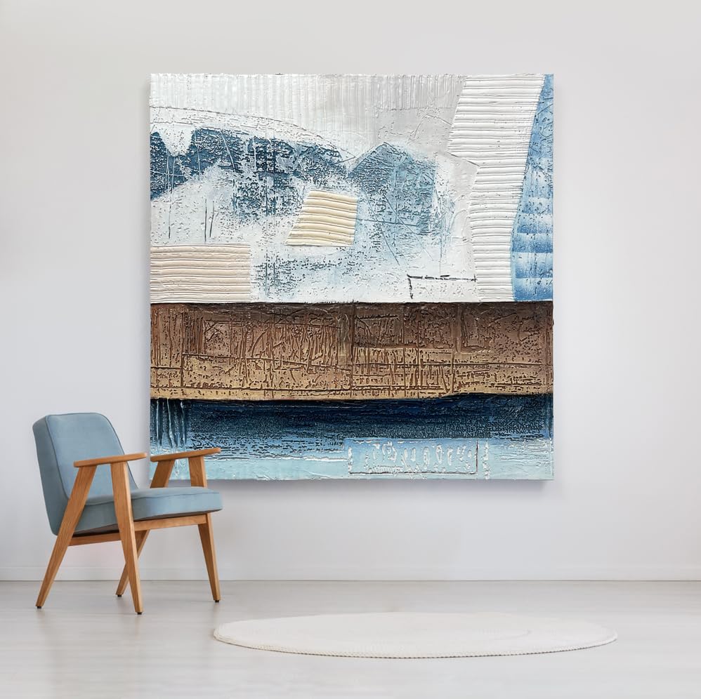 Oversized Blue & White Canvas Wall Art Painting