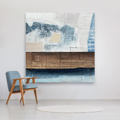 Oversized Blue & White Canvas Wall Art Painting