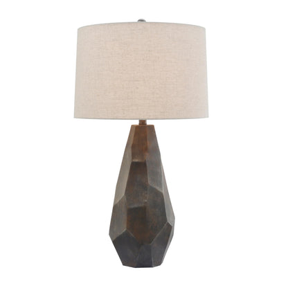 Faceted Ceramic Table Lamp with Wheat Linen Shade