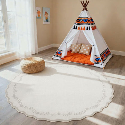 Scalloped Washable Area Rug with Non-Slip Backing