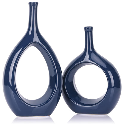 Orange Ceramic Vase Set of 2 for Modern Decor