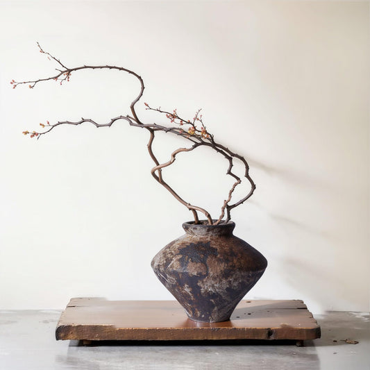 Wabi Sabi Textured Pottery Vase with Rustic Finish
