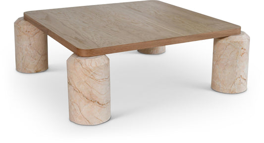 Art Deco Marble Coffee Table with Solid Oak Top