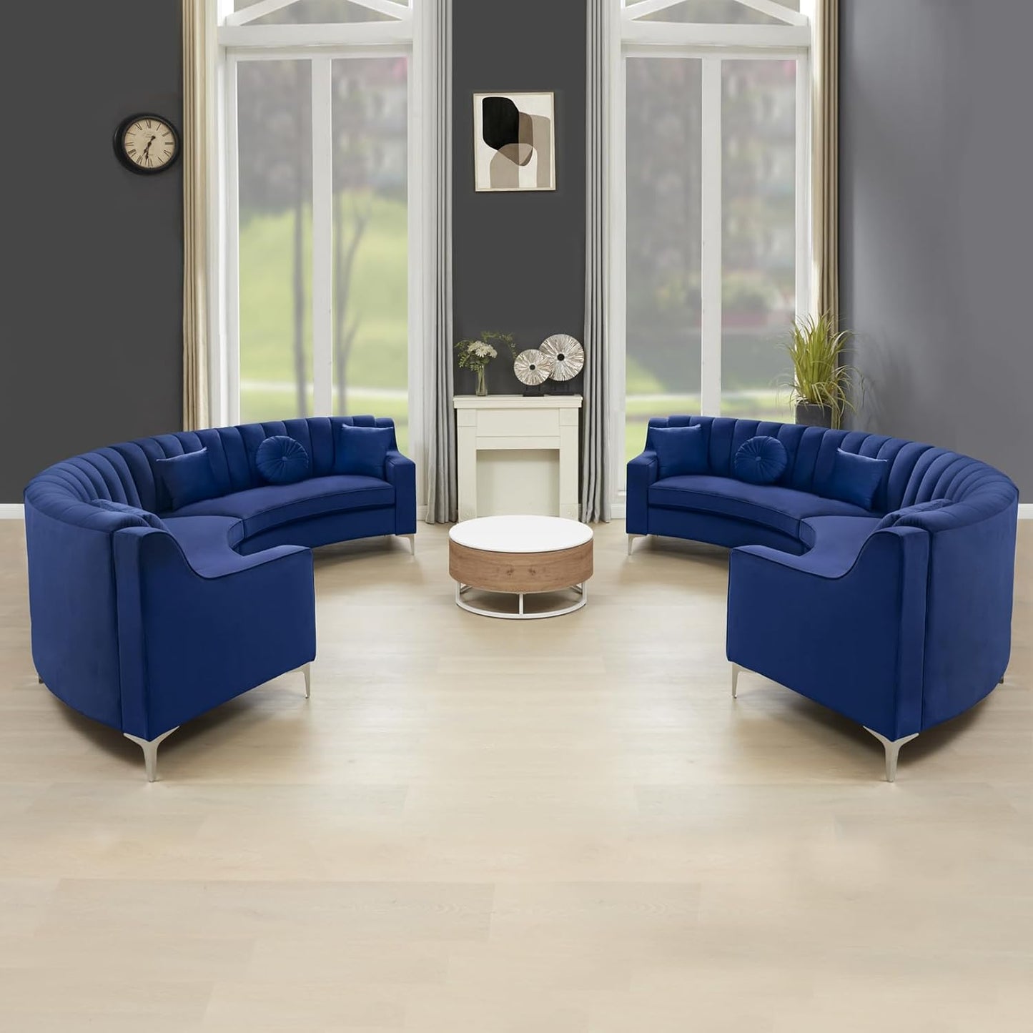 Curved Velvet Modular Sectional Sofa with Deep Seat