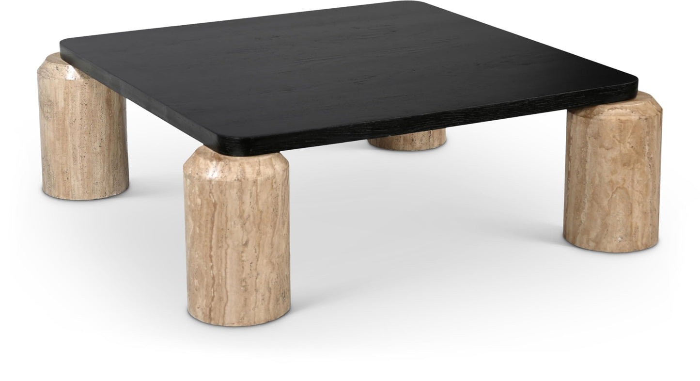 Art Deco Marble Coffee Table with Solid Oak Top
