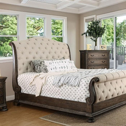 Upholstered Sleigh Bed with Button-Tufted Headboard