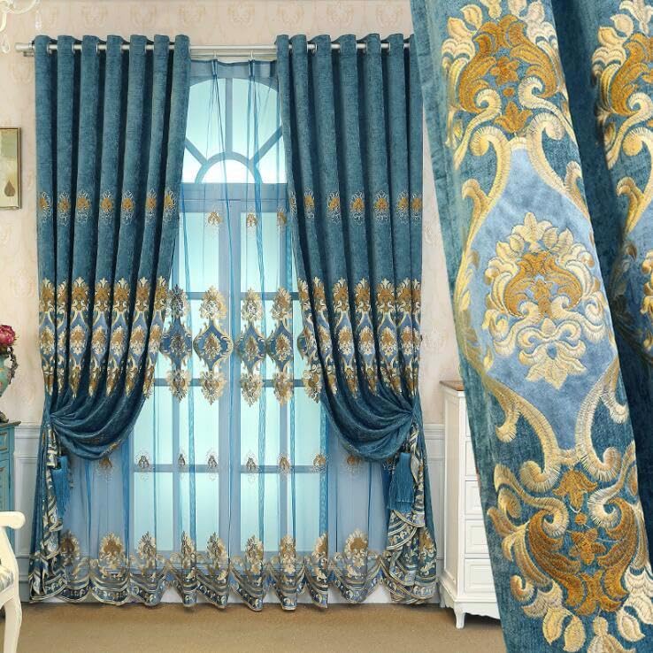 Luxury Embroidered Chenille Curtains with Pleats