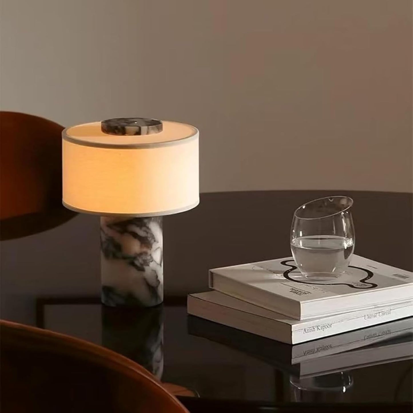 Marble Cordless Touch Table Lamp with Linen Shade