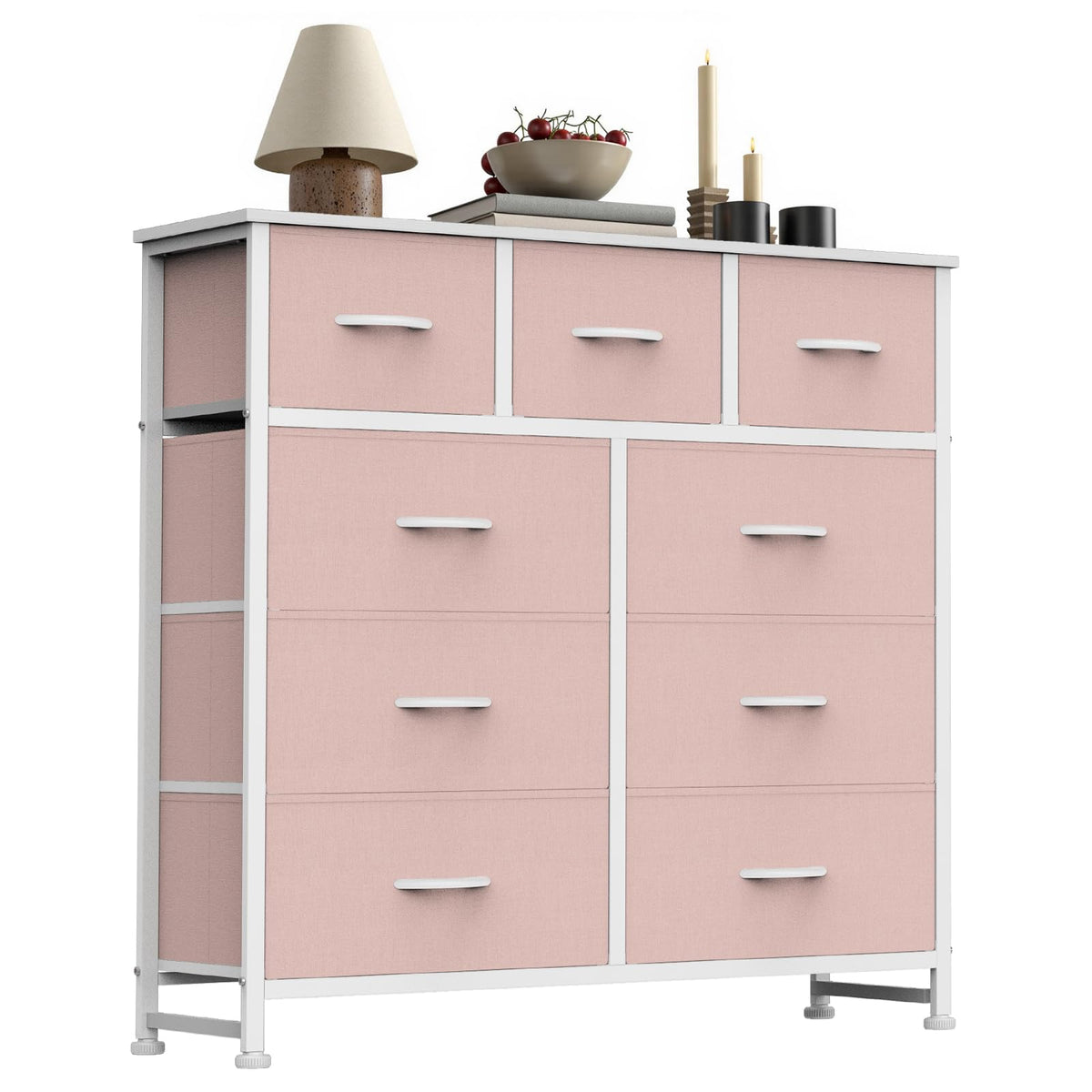 7-Drawer Fabric Dresser with Wood Top and Steel Frame