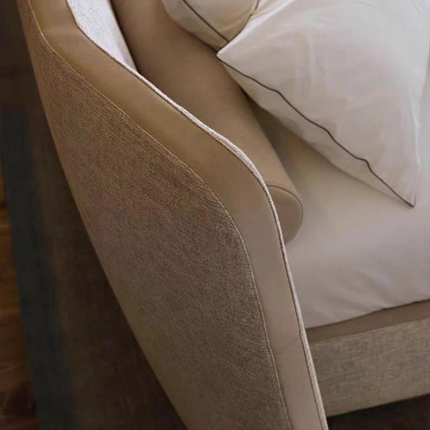 Genuine Leather Platform Bed with Wingback Headboard
